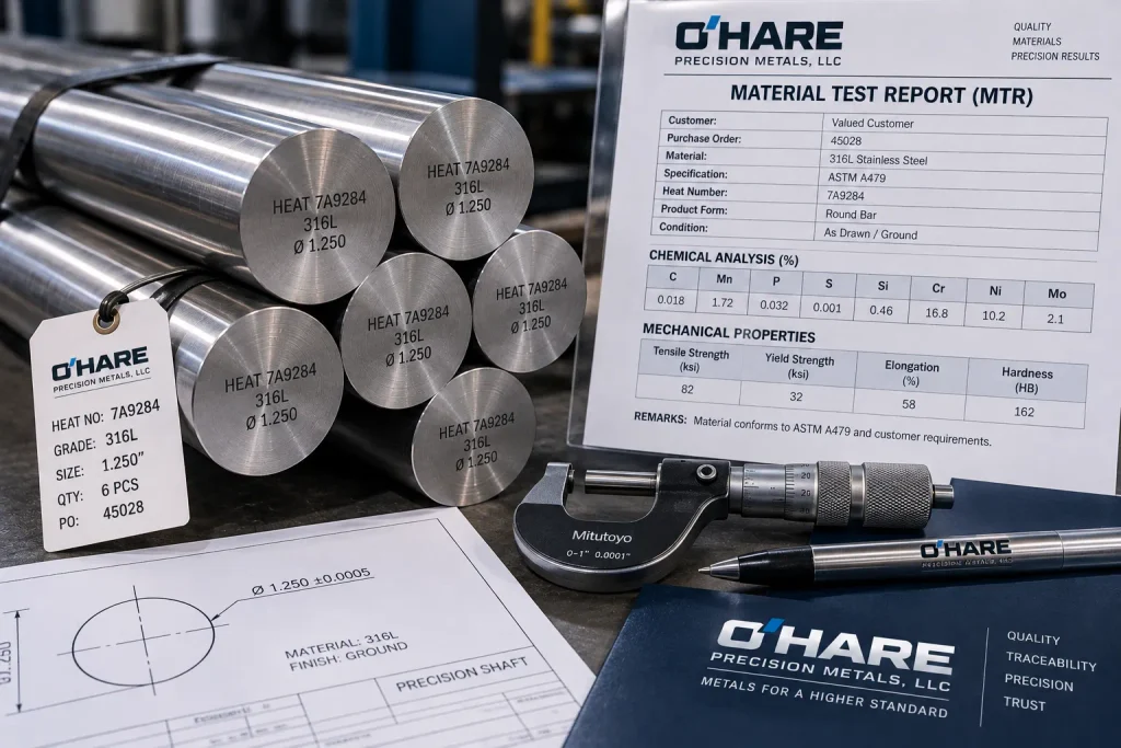 Material test report for precision ground bar stock
