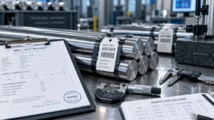 Precision ground bar stock with material certification and heat traceability records