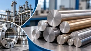 Nickel alloy round bar stock with industrial processing equipment and precision machined