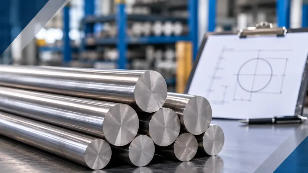 Precision ground stainless steel round bars with an engineering drawing